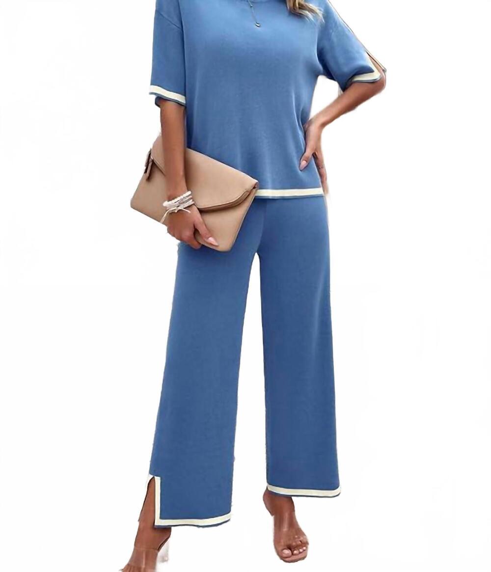 NEW FAIRE casual short sleeved top and straight trousers set in blue